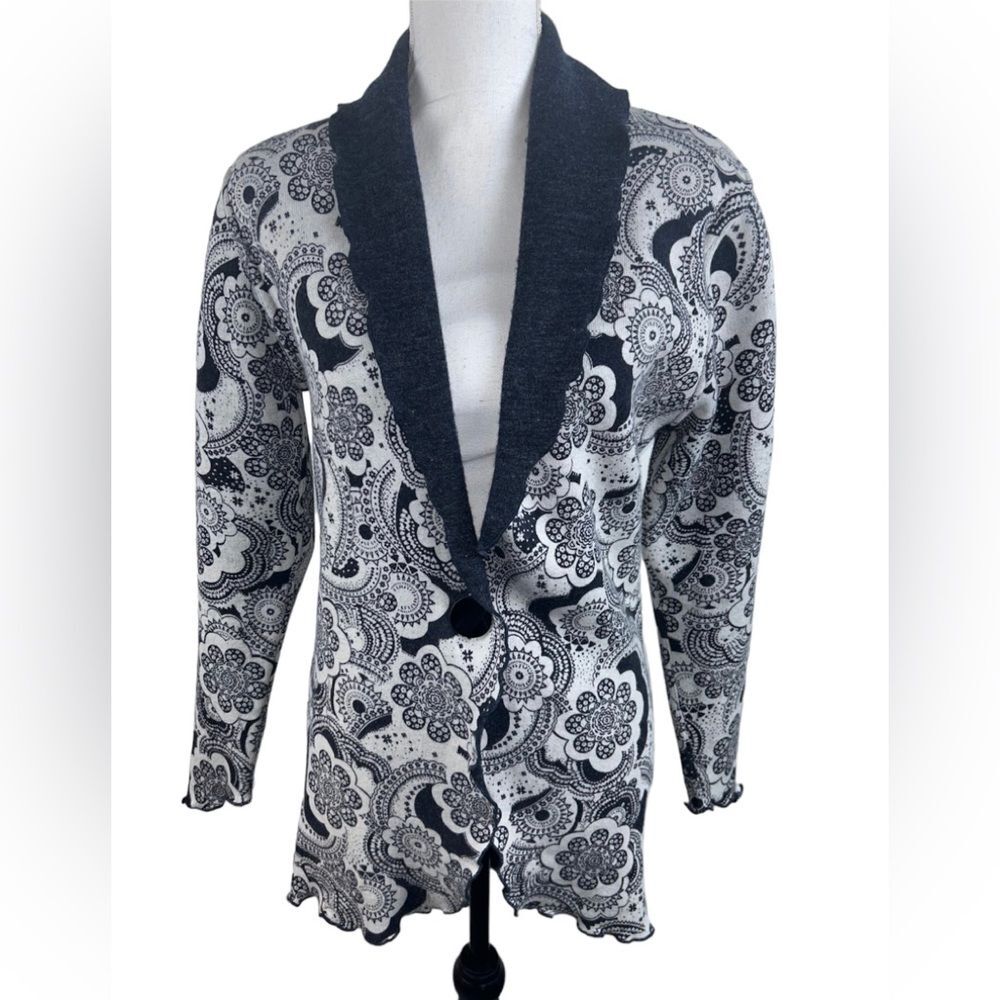 Venario Reversible Floral Paisley Open Front Cardigan Cotton Wool Blend Sz S
